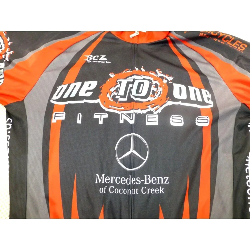 One-To-One Fitness Cycling Jersey Mens Red Black Graphic Mercedes-Benz BCZ - Picture 3 of 15